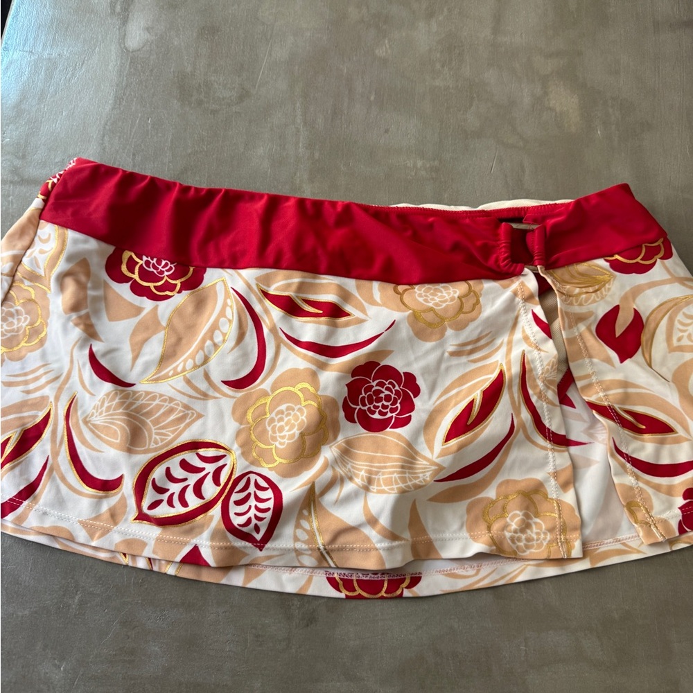 Floral Red and Cream Swim Skirt